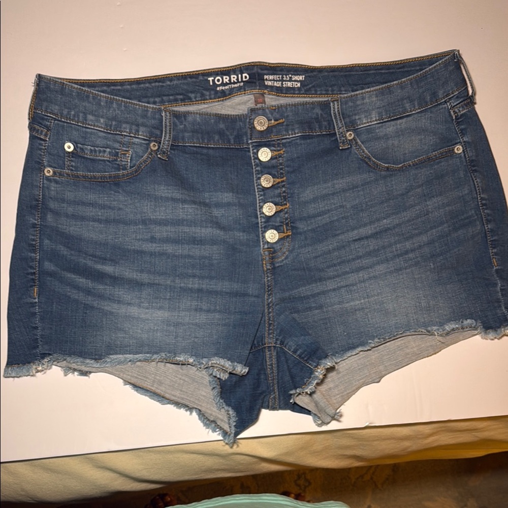Torrid Blue Jean Shorts Distressed Cutoff
